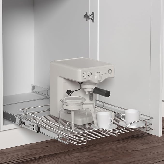 DINDON Pull Out Cabinet Organizer (11" W x 18" D), Pull Out Drawers for Kitchen Cabinets, Slide Out Cabinets Shelves,1 Tier Pull Out Cabinet Drawer Organization for Kitchen