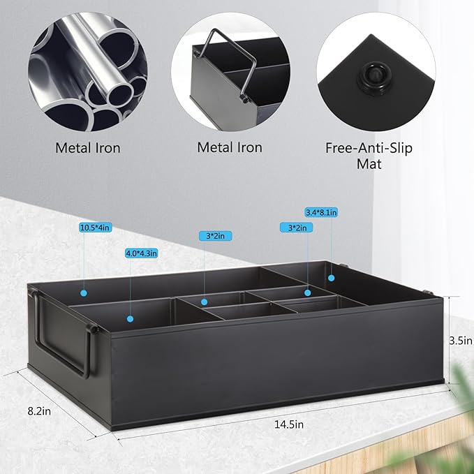 Paper Plate Dispenser Holders Utensil Caddy for Countertop,Outdoor Silverware Caddy, Picnic and Camping Utensil Holder, Flatware Organize with Handle for Party Gatherings, Metal (Black)