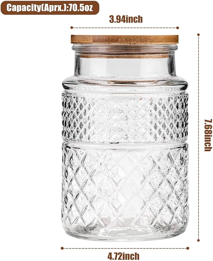 WHJY Glass Storage Container with Lid, Airtight Glass Jars, Farmhouse Tea Canister, Dog Treat Jar for Pet, Glass Candy Cookies Coffee Canister Jar Bath Salt Container - Round 67 oz