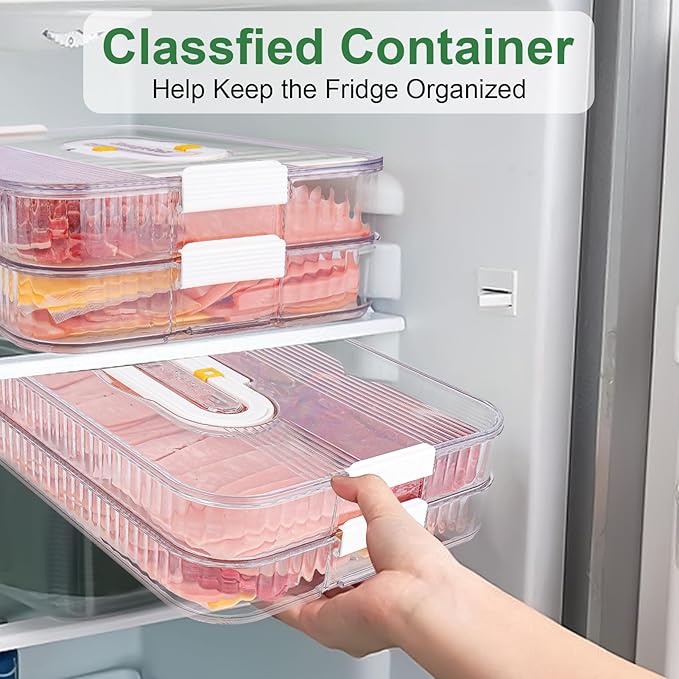AIERSA Deli Meat Container for Fridge, Lunch Meat Container for Refrigerator, Food Storage Containers with Lids for Cheese, Cold Cuts, Bacon, Ham, Sandwich Meat Keeper, Airtight