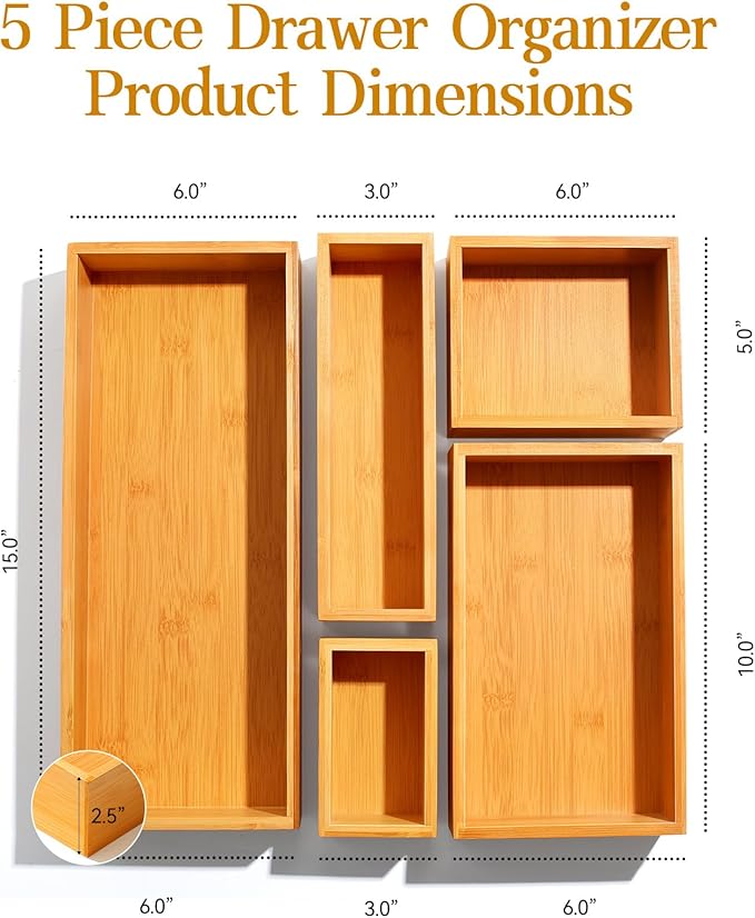 Secura Kitchen Drawer Utensil Organizer Box Set ๐ฑ ๐ฃ๐ฎ๐ฐ๐ธ, Bamboo Utensil Holder Cutlery Makeup Silverware Jewelry Flatware Organization Tray for Kitchen, Bathroom, Office and Living Room