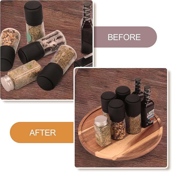 12 inch Wooden Lazy Susan Turntable, Acacia Wood Spinning Organizer for Dining Table, Cabinet, Fridge, countertop, Pantry