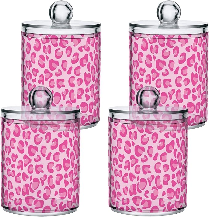 Rose Pink Leopard Print 2PC Airtight Transparent Plastic Storage Jar, Food Storage Container Glass, Can Store Candy, Salt, Coffee Beans, With lid, Easy To Use