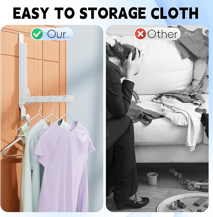 2 Packs Over The Door Clothes Drying Rack, Foldable Portable Over Door Hooks, Space Saving Door Hanger Collapsible Coat Towel Racks for Laundry Bathroom Home Organization Travel Storage (2Pack, White)