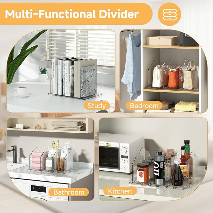 Purse Organizer for Closet, Acrylic Clear Shelf Dividers for Closet Organization, Adjustable Bag Organizer for Women, Bedroom, Bathroom, Kitchen, Office, Study (8 Panels)