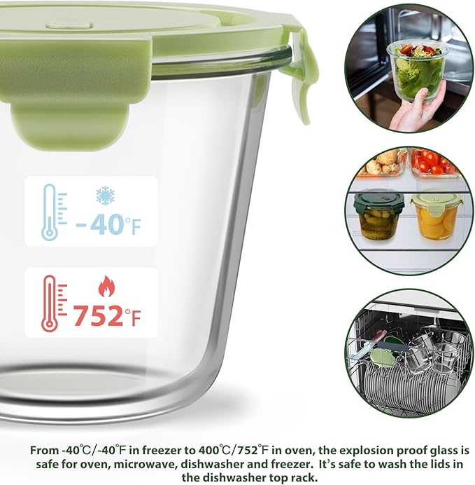 12 PCS Glass Meal Prep Containers with Lids, Airtight 3 Cup Glass Storage Containers Set, Heat-Resistant BPA-Free Glass Containers for Soup Leftover, Microwave, Dishwasher, and Freezer Safe (6 Packs)
