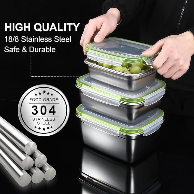 UPTRUST Stainless Stainless Steel Food Storage Containers | Leak Proof & Airtight Lids | Set of 5 Containers BPA Free that are Dishwasher & Freezer Safe, Green