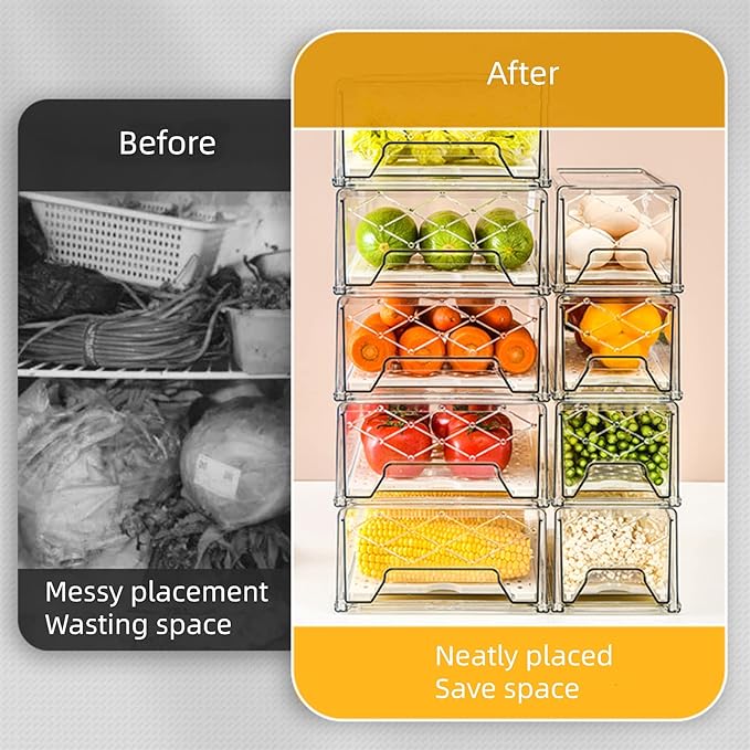 Pantry Organization and Storage, Refrigerator Organizer Bins, Fridge Pull-Out Drawer Containers, Stackable Storage Bins for Kitchen, Cabinet, Closet, Bathroom (2 PACK, 12.6"L x 8"W x 4.4"H)