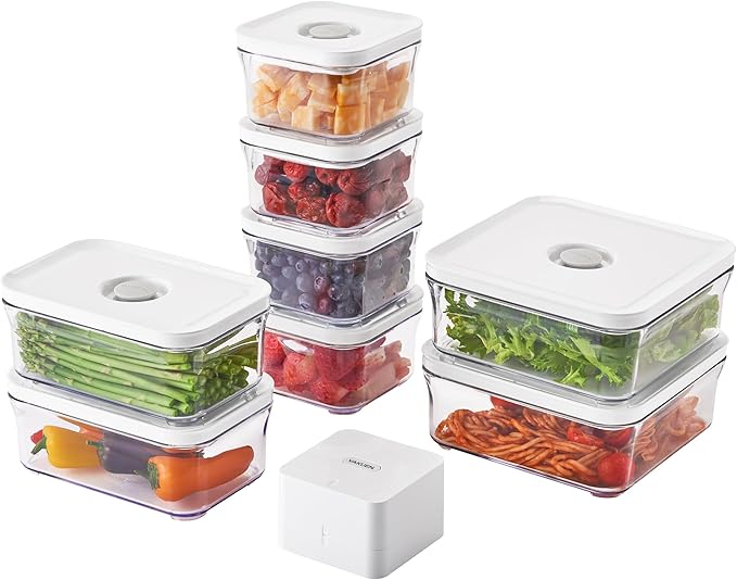 Premium Airtight Food Storage Containers, Mini 9P/SET include Vacuum Sealer, Smart One-Click Seal Lid, No Hinges, 100% Leak Proof, BPA-FREE, Dishwasher, Freezer & Microwave Safe