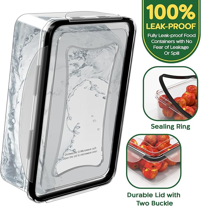 RockBerry 66 Pcs Large Food Storage Containers with Lids Airtight-Total 19075ML Stackable Kitchen Bowls Set(33 Containers,33 Lids) 2500ML to Small Box-BPA Free Leak proof Plastic Boxes-Microwave safe
