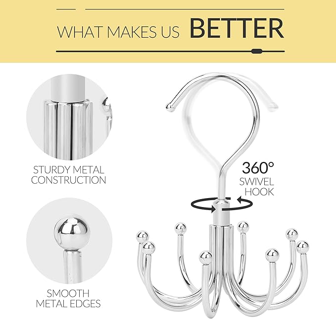 2 Pack Belt Hanger, Space Saving Belt Organizer for Closet, Max 48 Storage Capacity, Rotating Belt Rack Closet Organizers and Storage for Hanging Belt, Ties, Silver