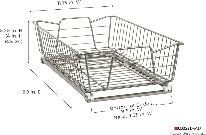 ClosetMaid 11 in. Pull Out Cabinet Organizer, Heavy Duty, Slide Out Pantry Shelves Drawers for Kitchen, Bathroom, Nickel