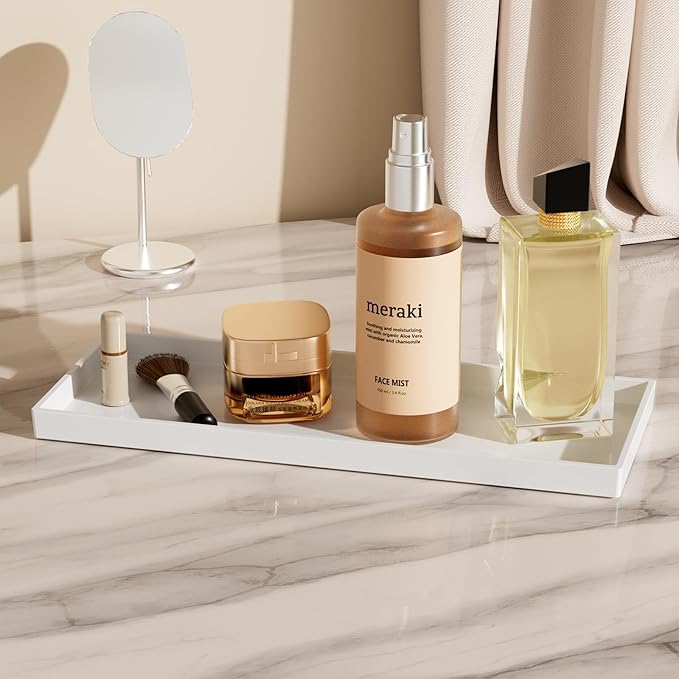 Vanity and Bathroom Tray, 15" ABS Countertop Organizer,Waterproof Vanity Tray for Toilet Tank,Perfume,Soap,Keys,Bathroom Accessories,Kitchen and Bath Trays,Non Slip Small Trays,White