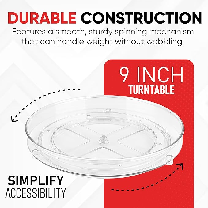Oizeir Clear Lazy Susan Organizer (Pack of 2) 9 Inch Turntable for Kitchen, Pantry, Fridge, Bathroom, and Vanity Countertops, Acrylic Rotating Organizer