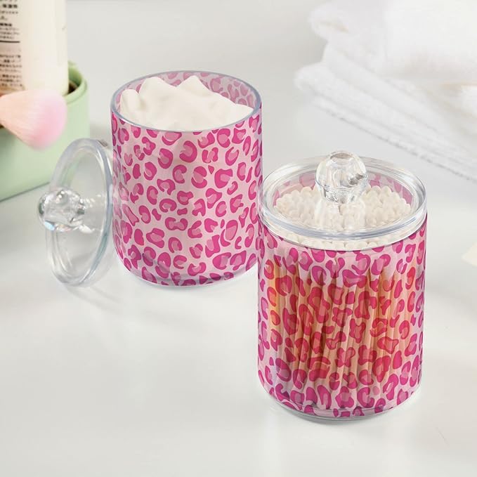 Rose Pink Leopard Print 2PC Airtight Transparent Plastic Storage Jar, Food Storage Container Glass, Can Store Candy, Salt, Coffee Beans, With lid, Easy To Use