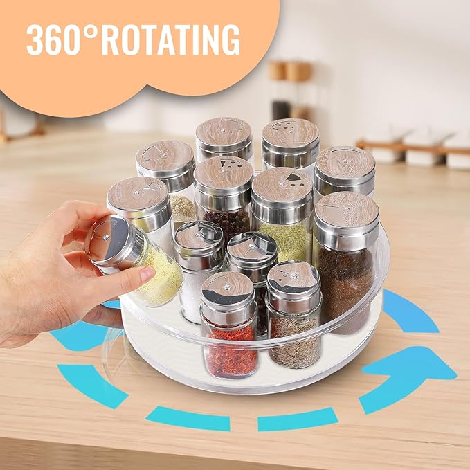 2 Pack Lazy Susan Organizer for Cabinet:Lazy Susan Turntable (8 Inch) with Non-Slip Mat and Handles,Turntable Rack for Kitchen,Pantry,Refrigerator,Bathroom and Vanity Countertop