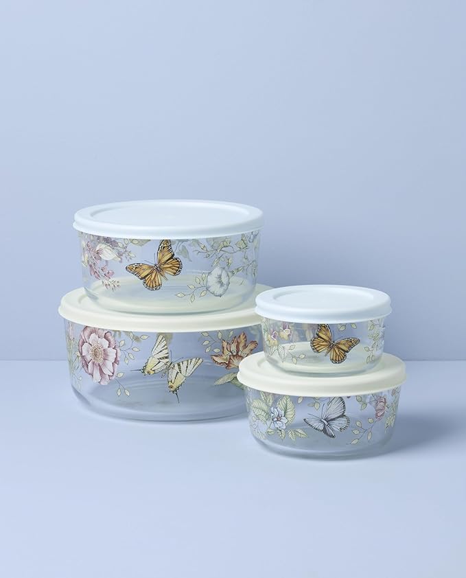 Lenox 897944 Butterfly Meadow Glass Food Storage Containers With Lids, Set Of 4