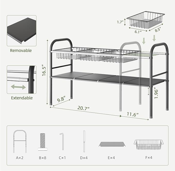 NETEL Under Sink Organizers and Storage, 2 Tier Expandable Under Cabinet Organizer Shelf with 4 Baskets and 4 Panels, Expandable Shelf for Cupboard, Kitchen, Bathroom, Shoe Storage Rack