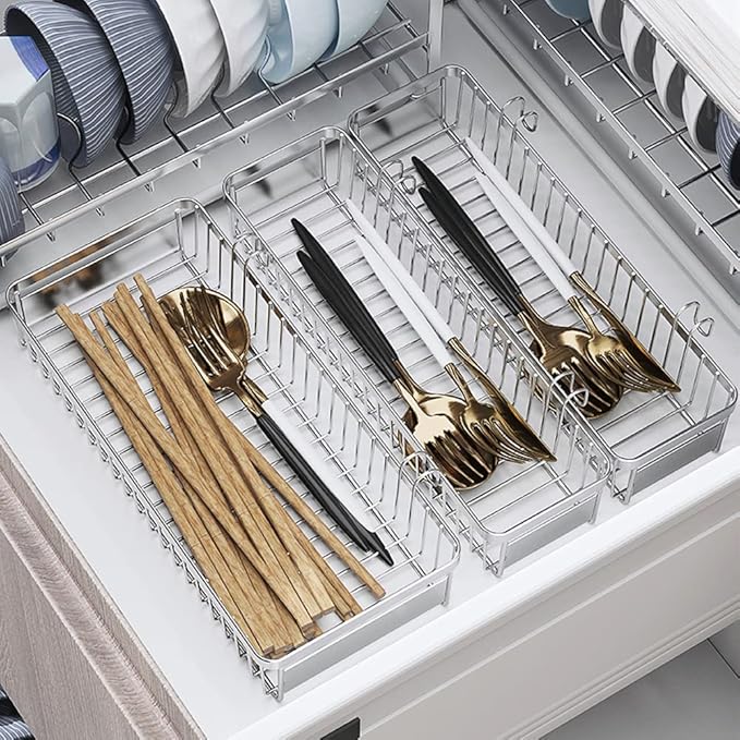 Drawer Silverware Organizer, Utensil Mesh Organizer for Chopsticks/Spoon/Fork/Knife, SUS304 Stainless Steel Drawer Utensil Drying Rack