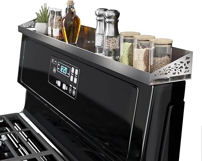 Stove Top Shelf for Stove Top, 30" Length, Spice Rack Organizer Over the Stove, Spice/Condiments/Seasoning Shelf for Kitchen Organization (Non Magnetic Stainless Steel)