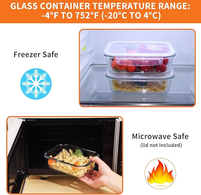 5-Pack Glass Storage Containers with Lids,35 Oz Meal Prep Containers Reusable,Airtight Glass Lunch Containers,for Microwave, Freezer and Dishwasher,White Leak Proof Locking Lids
