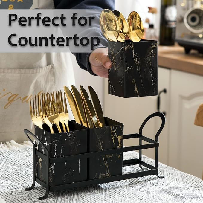 NOLIES Kitchen Utensil Holder, Silverware Caddy, Flatware Cutlery Organizer, Ideal for Modern Countertop Storage Solutions & Party Use, Metal and Durable Design