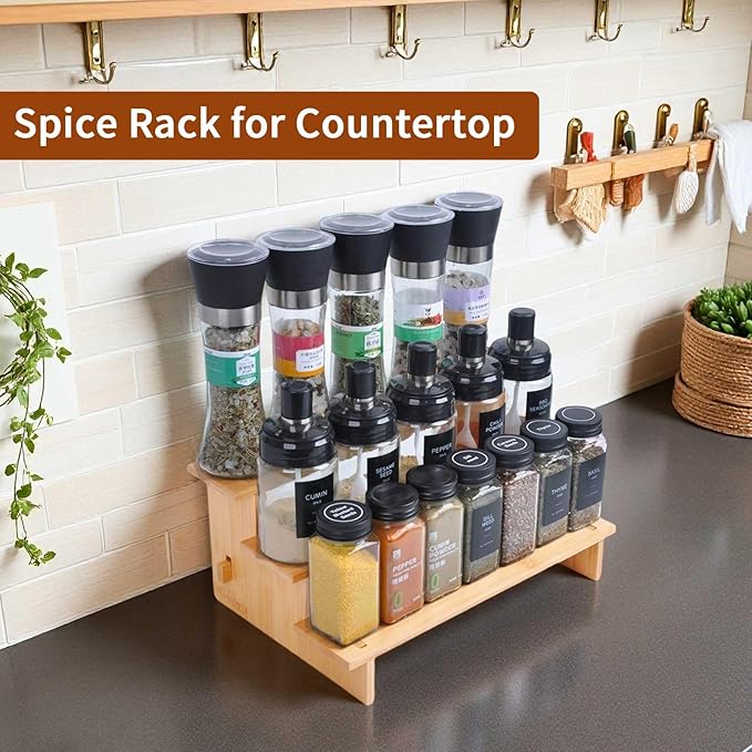 JinDoWin 3 Tiered Spice Rack Organizer for Cabinet,Spice Organization for Cabinet, Seasoning Organizer,Spice Shelf and Spice Organizer for Cabinet,Pantry Organizers and Storage (1 Pack, Small)