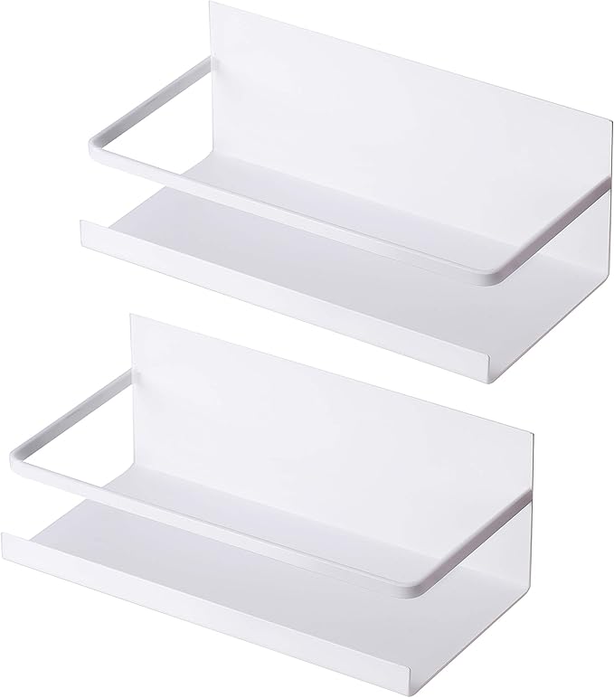 NHZ Magnetic Spice Rack, Magnetic Spice Rack Refrigerator, Magnetic Shelf, Metal Fridge Shelves with Extra Strong Magnets, Magnetic Shelf for Refrigerator, Perfect Space Saving (2 Pack, White)