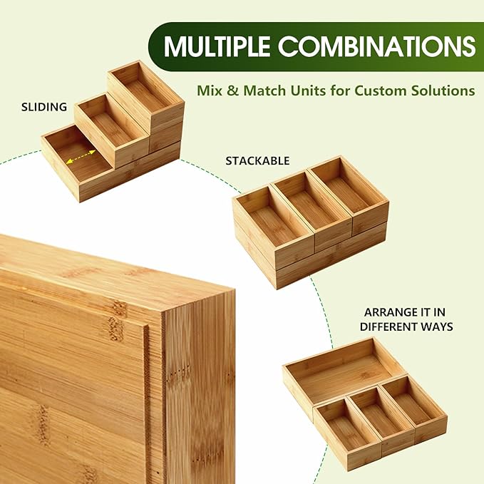 MaxGear Bamboo Kitchen Drawer Organizer, 18x12x2 Inches with 6 Adjustable Compartments, Utensils Cutlery and Flatware Storage for Silverware and Kitchen Accessories