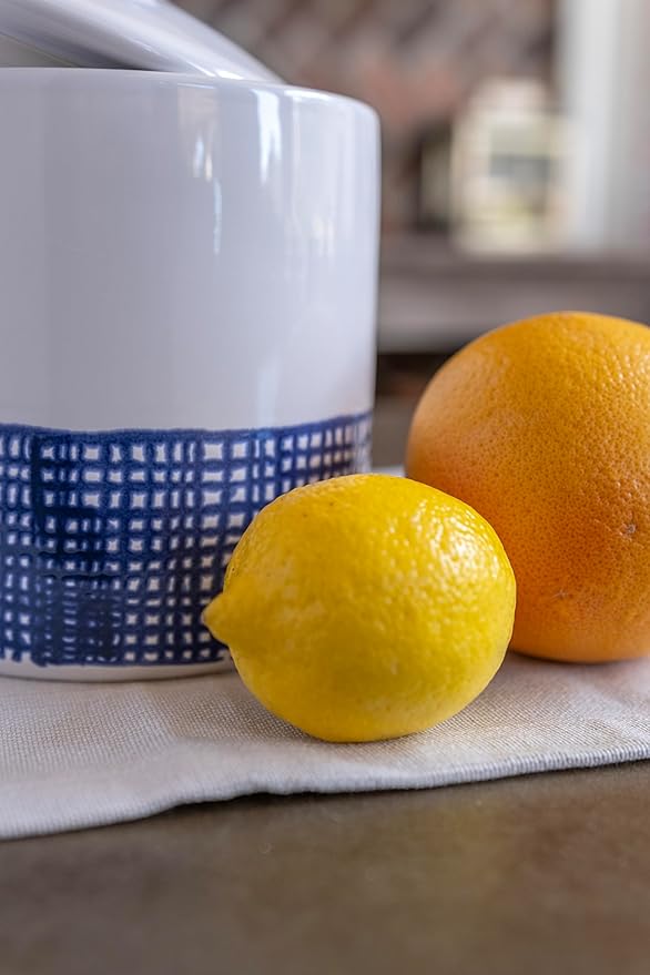 Vietri Viva Santorini Geo Medium Canister Stylish Ceramic Earthenware Kitchen Storage Jar with Lid 6.5 Inch Blue White