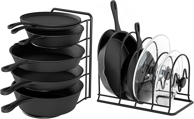 SpaceAid Heavy Duty Pan Organizer Rack for Cabinet, Pot Lid Holder, Kitchen Organization & Storage for Cast Iron Skillet, Bakeware, Cutting Board - No Assembly Required (2 pack)