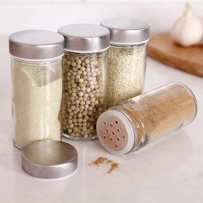 2 Pcs Glass Spice Jars/Bottles - 3oz Empty Round Spice Containers with Airtight Metal Caps with Shaker Lids (2, clear)
