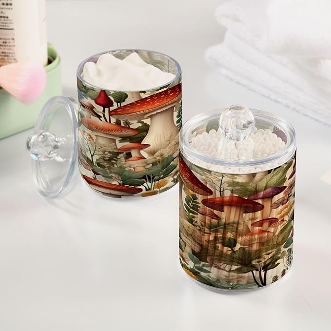 Cartoon Mushroom 2PC Airtight Transparent Plastic Storage Jar, Food Storage Container Glass, Can Store Candy, Salt, Coffee Beans, With lid, Easy To Use…