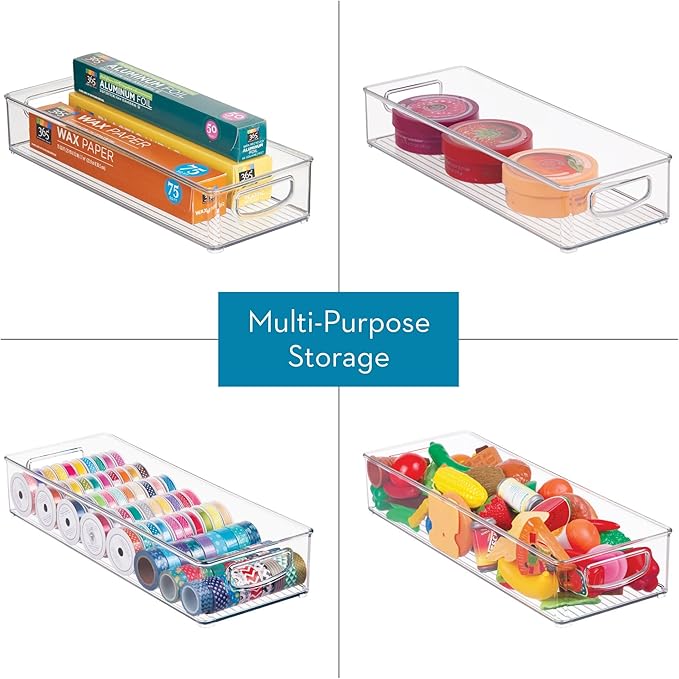iDesign Plastic Stackable Pantry Bin - Organizer Bin with Handles for Cabinets or Fridge - Set of 2 - Clear