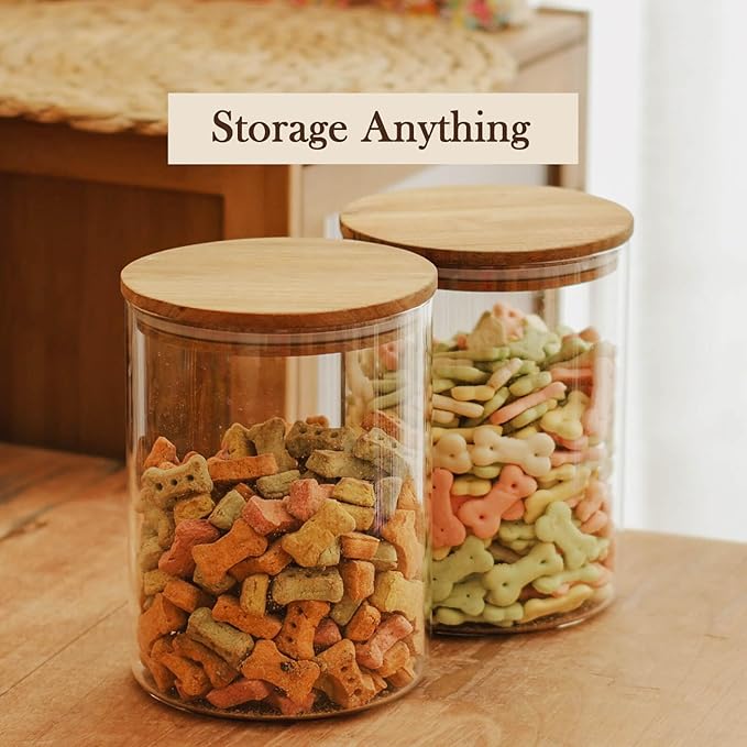 Labina Glass Storage Container Airtight Food Jars Kitchen Canister with Wood Lids, 64 Oz Wide Mouth Pantry Organization Glass Jar for Flour, Sugar, Cookie, Spagetti, Nuts and Candy (2 Pack)