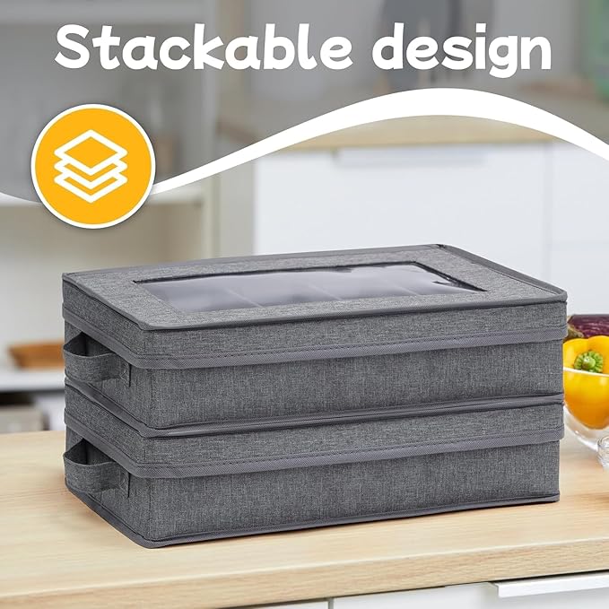 Silverware Storage Box 2 Pack, Flatware Storage Case, Utensil Storage with Removable Lid and Adjustable Dividers for Organizer Utensils, Cutlery, Flatware, Knives, Large Capacity Gray