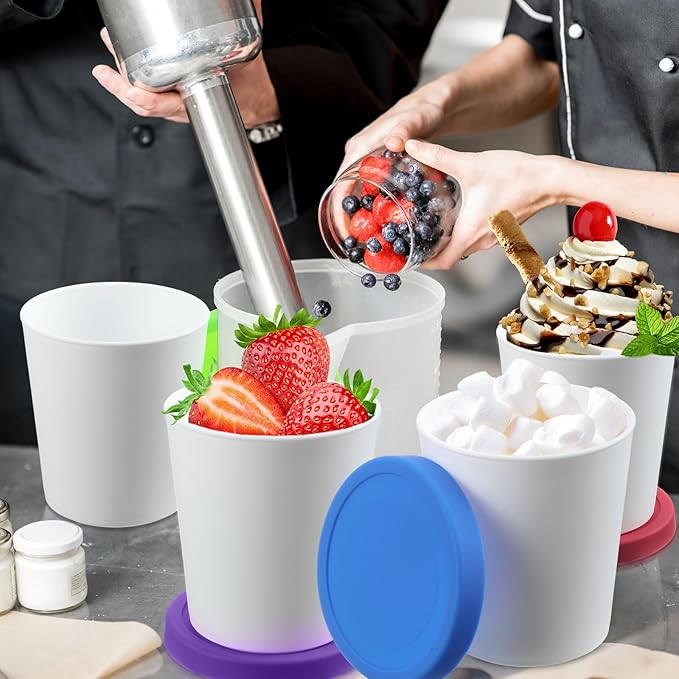 Uiifan 8 Pcs 1 Qt Ice Cream Containers for Homemade Ice Cream Reusable Ice Cream Storage Containers with Silicone Lids for Freezer, Freezer Containers Tubs for Ice Cream Sorbet and Gelato Storage