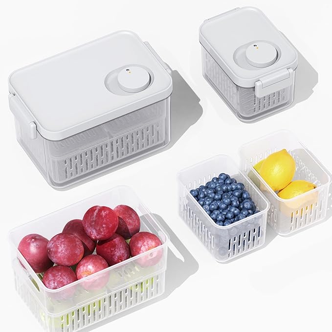 vacane Produce Saver, Fruit Storage Containers Produce Containers Berry Containers with Colanders, 3.8 Cup