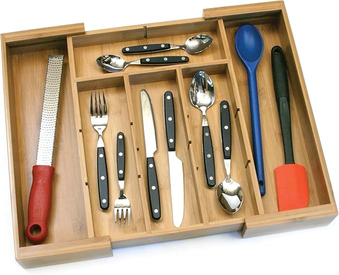 Lipper International 8882 Bamboo Wood Expandable to 18-3/4" Flatware Drawer Organizer with Removable Dividers