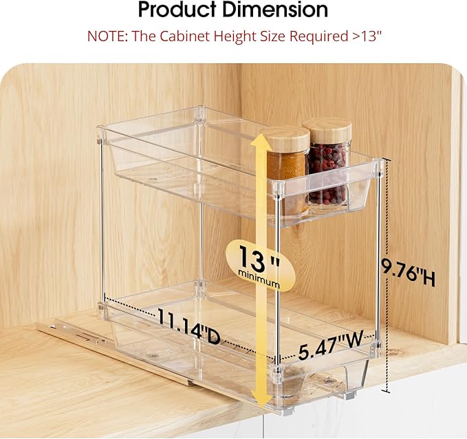 Spice Organization for Cabinet - 2 Pack, Pull-Out Spice Rack Organizer for Cabinet, Easy to Install Vertical Spice Rack Slide Out Cabinet Organizer (Not for Framed Cabinets)