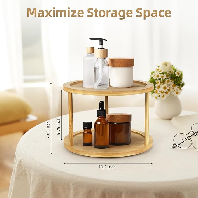 HomeMall Bamboo Lazy Susan Turntable Organizer, 2 Tier Lazy Susan Spice Rack Kitchen Turntable for Kitchen Countertop Cabinet Pantry Home Organization, 10''
