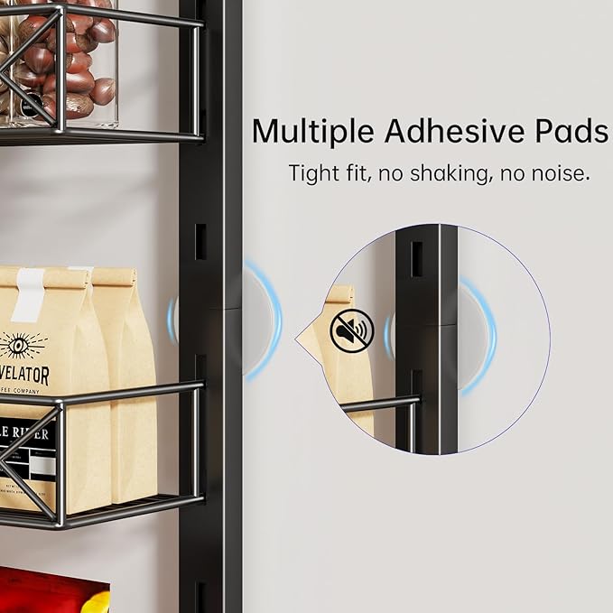 Over the Door Organizer, Black 8-Tier Pantry Door Organizer with Adjustable Basket, Hanging Spice Rack Cabinet Door Shelves, Laundry Room Organization and Storage