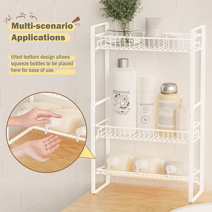 Countertop Spice Rack Slim 3 Tier Tall Seasoning Storage Rack Kitchen Spice Shelf Standing Rack Skincare Organiser
