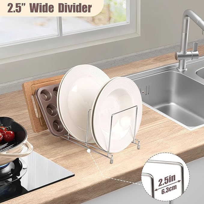 304 Stainless Steel Pot Lid Holder Cutting Board Pan Organizer, 2-Pack, Kitchen Rack for Baking Sheets, Plates, Trays, Counter Top Cabinet Drawer Cupboard Organization and Storage