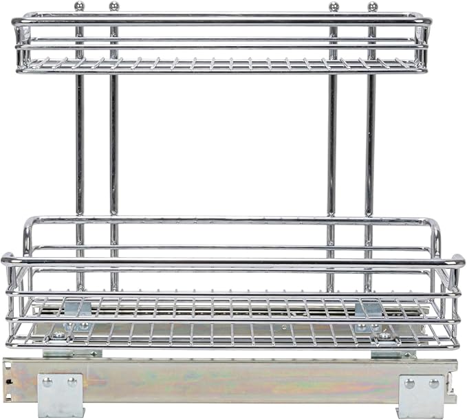 Household Essentials Glidez Multipurpose Chrome-Plated Steel Pull-Out/Slide-Out Storage Organizer for Under Sink or Under Cabinet Use - 2-Tier Design - Fits Standard Size Cabinet or Shelf, Chrome