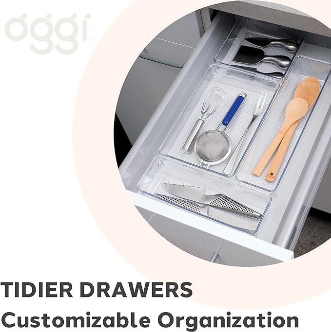 Oggi Clear Drawer Organizer - 6" X 9" - Ideal for Organizing Kitchen Drawers, Office, Desk, Silverware, Kitchen Utensils, Cosmetics and Bathrooms (Pack of 2)