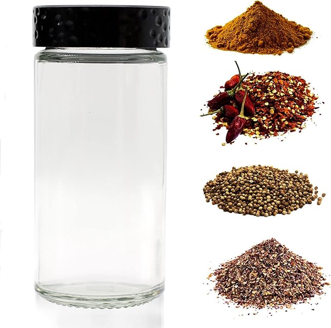 6pcs Black Spice Jars, 3 oz Glass Seasoning Bottles, Spices Container, Empty Spice Jars,Round Spice Bottles with Airtight Plastic Caps with Shaker Lids