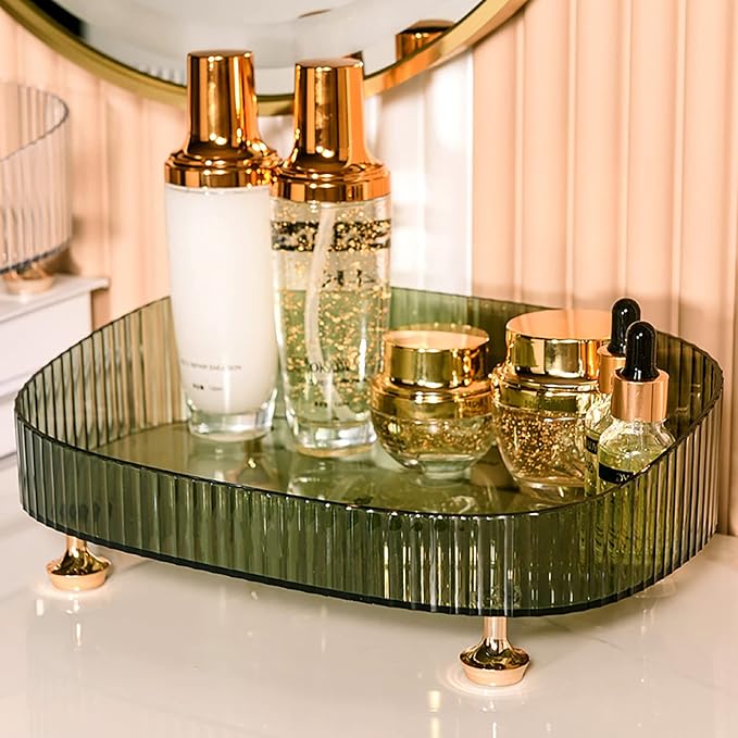 Vanity Tray Perfume Organizer – Acrylic Bathroom Tray,Countertop Storage Decor Trays for Dresser,Makeup Skincare Cosmetic Organization (Green)