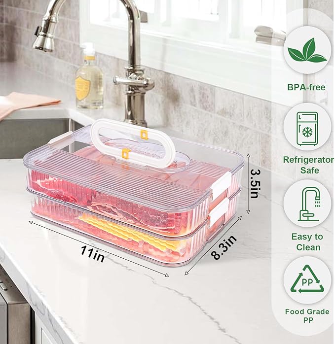 AIERSA Deli Meat Container for Fridge, Lunch Meat Container for Refrigerator, Food Storage Containers with Lids for Cheese, Cold Cuts, Bacon, Ham, Sandwich Meat Keeper, Airtight