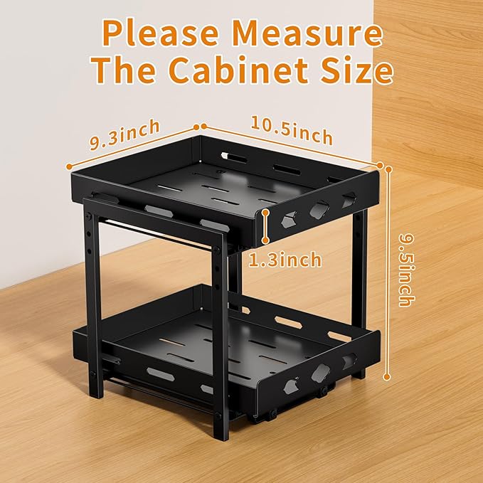 RCHYFEED Pull Out Spice Rack Organizer for Cabinet, 2-Tier Heavy Duty Slide Out Spice Rack for Inside Cabinets & Pantry, Kitchen Seasoning Organizer Vertical Spice Racks,9.5" Wx10.8 Dx9.7 H,Black